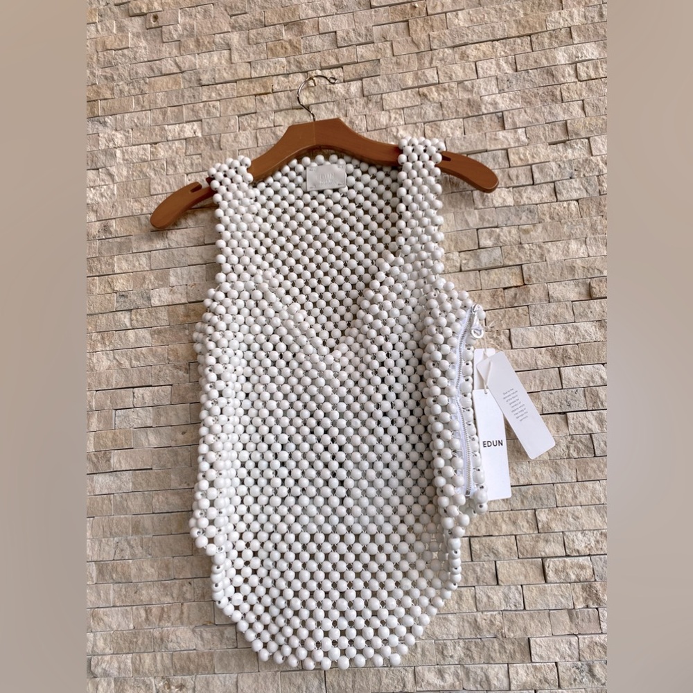 EDUN White wooden beaded tank